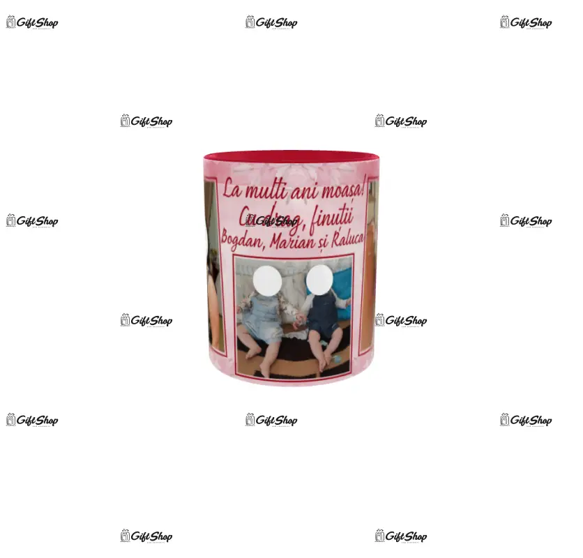 La multi ani moasa, cu drag finutii, cana personalizata cu 3 poze si text, 330ml, model 3362